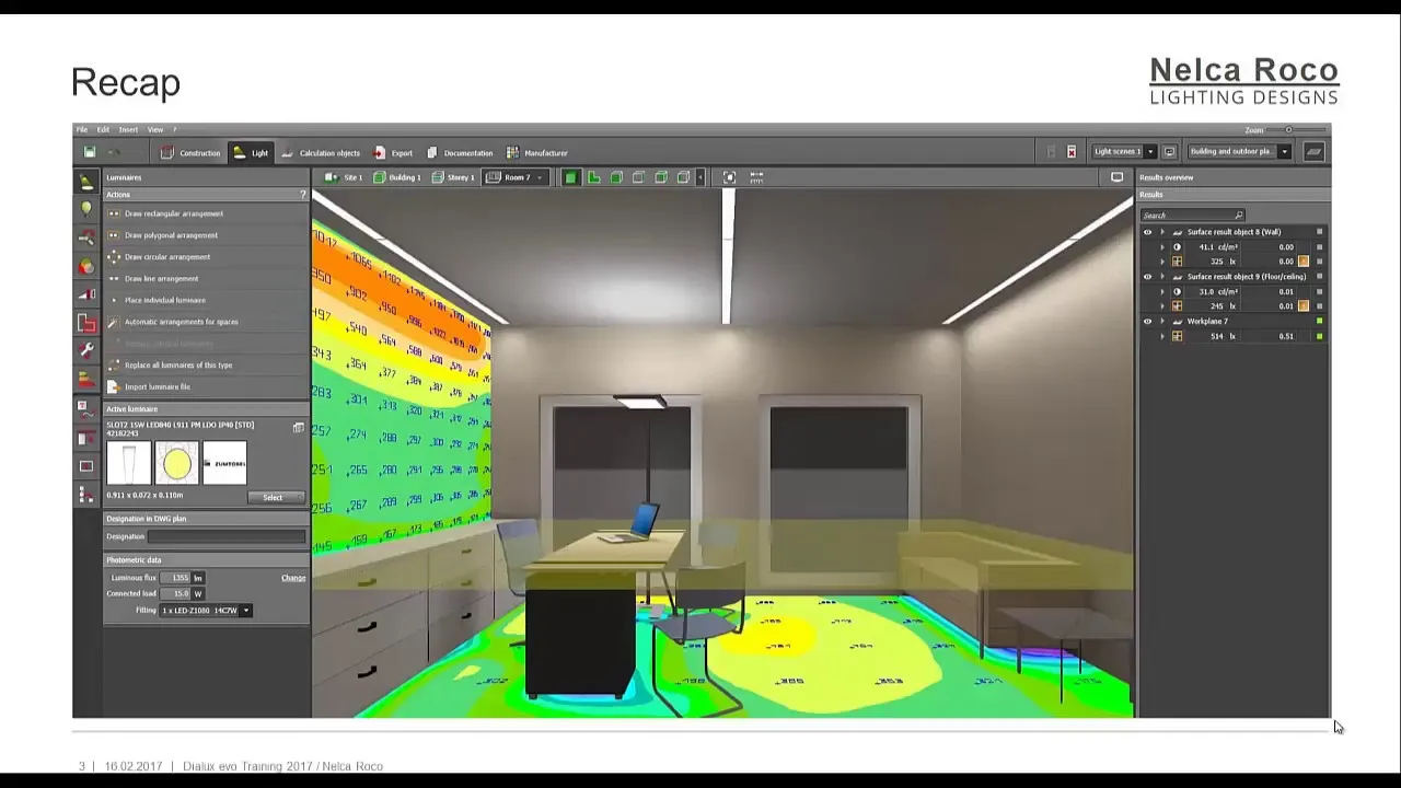 Lighting simulation of an office in lighting design software