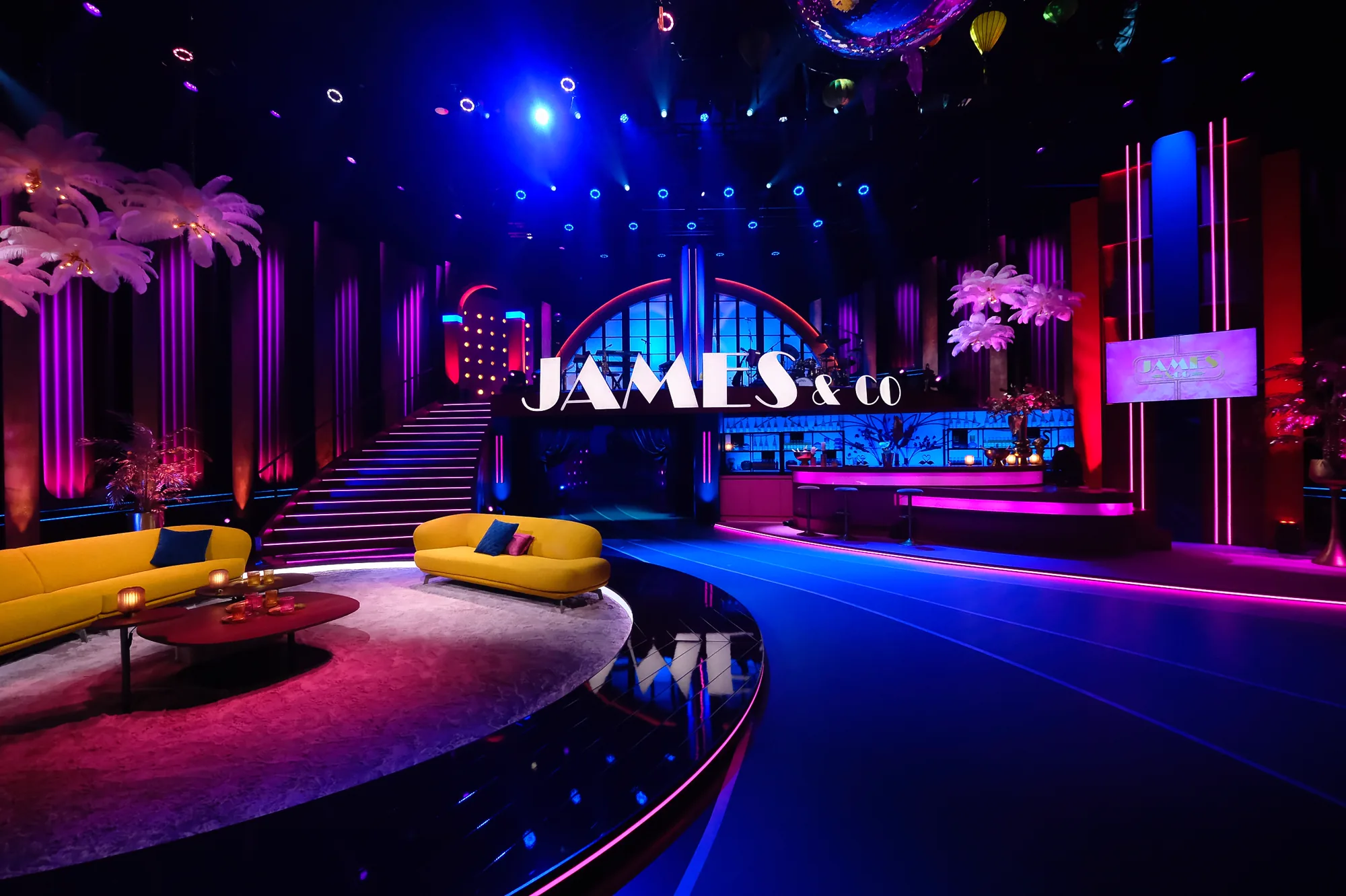 James & Co studio with LED strips in the bar, staircase and lounge