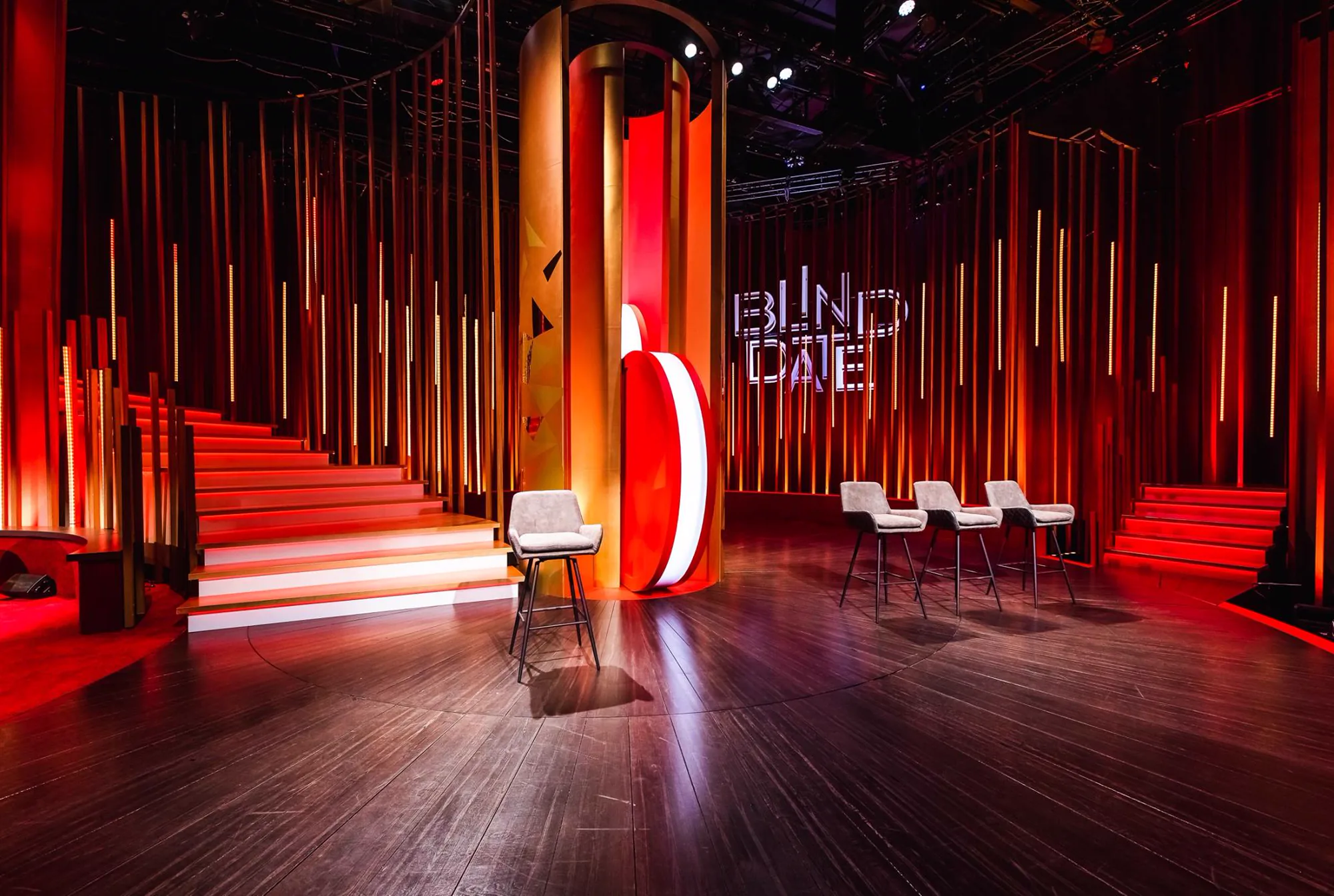 Blind Date set with lit staircase and heart in red and orange
