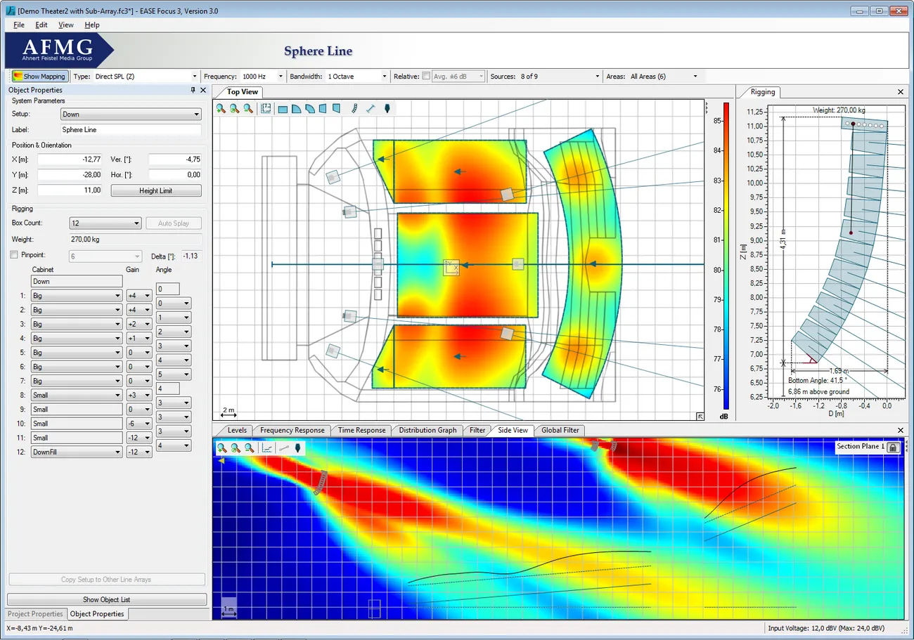 Acoustic simulation in EASE Focus 3 showing the sound coverage of the room