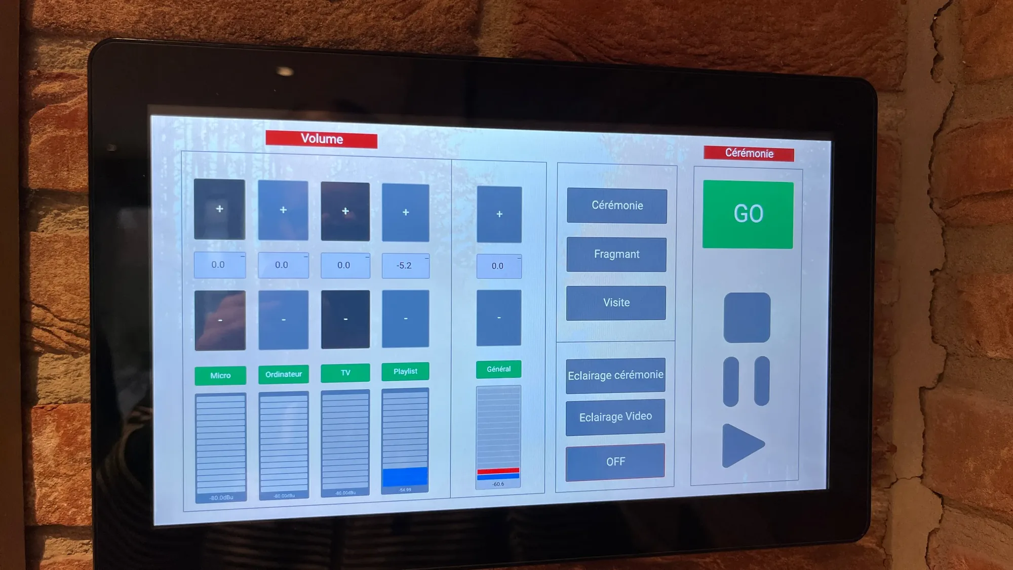 Wall-mounted touchscreen for easy control of music and volume