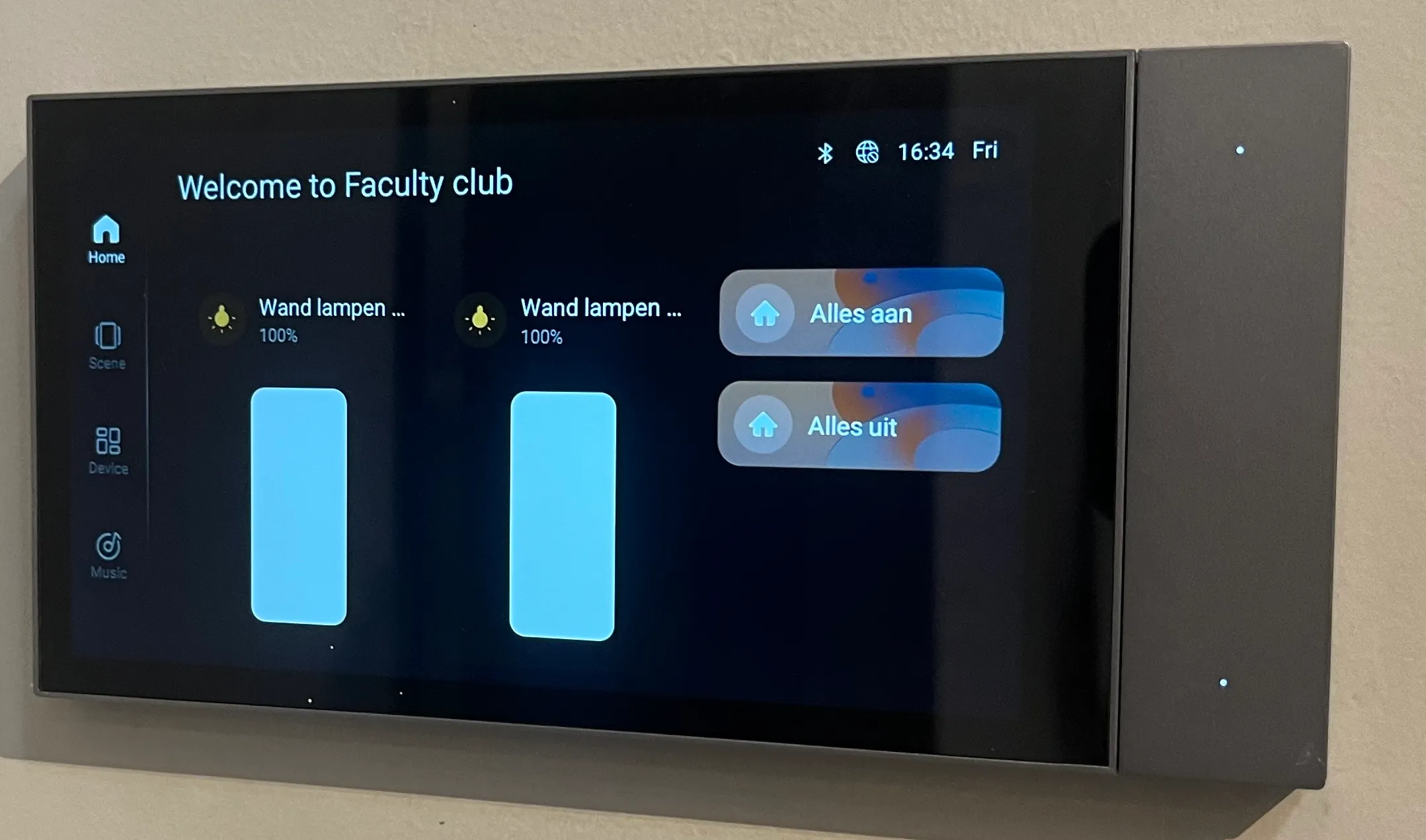 Wall touch panel for controlling the lighting at Faculty Club